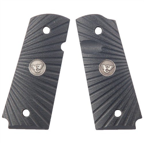 Les poignées 1911 G10 en composite G10 noir offrent une excellente adhérence avec leur design unique en étoile, un médaillon Wilson et un découpage pour sécurité ambidextre.